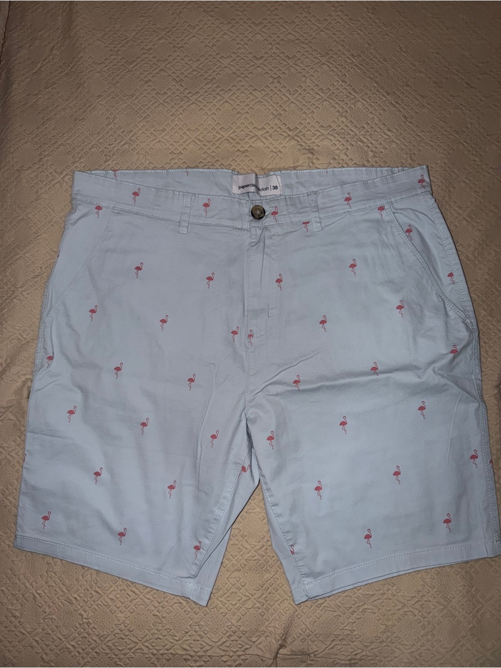 Paper Denim & Cloth Pink Flamingo Embroidered Chino Shorts Light Blue Mens 38